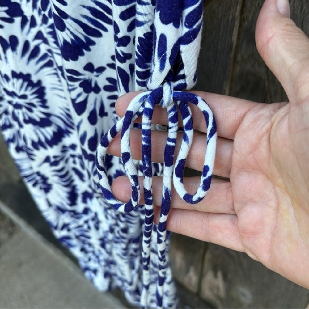 NWT SUGARLIPS Ruched BodyCon Stretch Jersey Dress Blue White Floral Size Medium - Picture 7 of 11